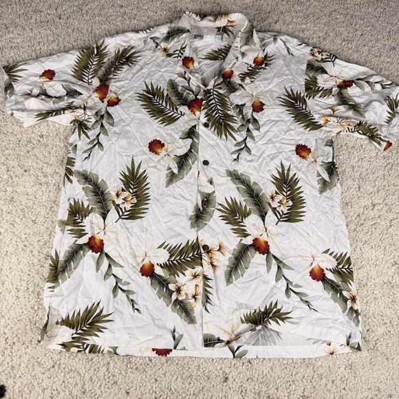 Two Palms Hawaiian Shirt White Floral Colorful 100% Rayon Mens Medium Casual USA - Picture 1 of 5